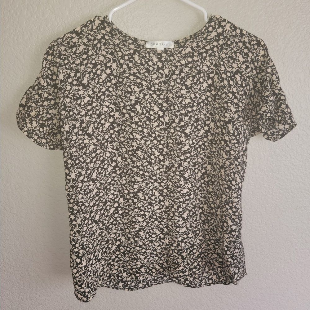 Downeast Black & Cream Floral Blouse – XS